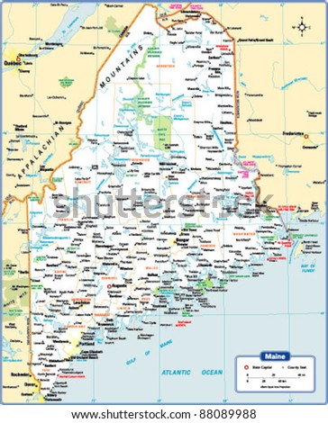 Maine State Map Stock Vector Illustration 88089988 : Shutterstock