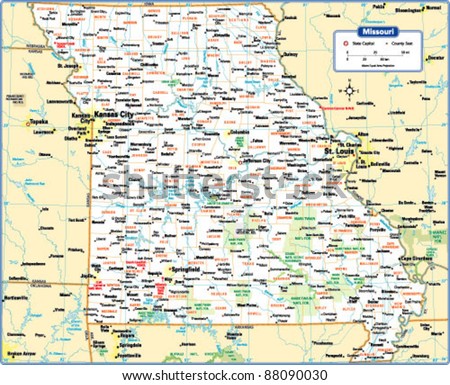 Missouri State Map Stock Vector Illustration 88090030 : Shutterstock