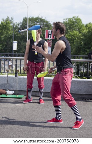Warsaw, Poland - May 30: juggler taking part in the 18. Science Picnic , on may 30, 2014, in Warsaw, Poland