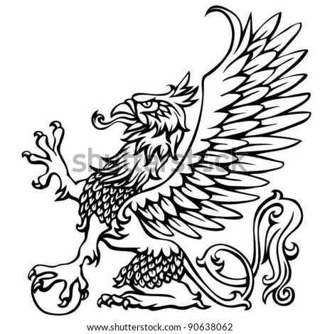 Heraldry Griffin.Hand Drawing Outline Griffin,Black Colored. Stock ...