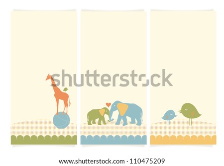 a set of 3 vertical banners with animals design and dots with text field