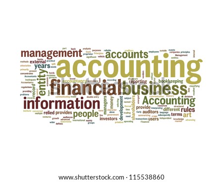 Accounting related word info-text graphics and arrangement concept on white background (word cloud)