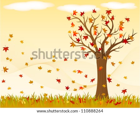 Autumn landscape with wind and leaves
