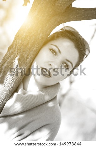 Black and white woman portrait outdoor