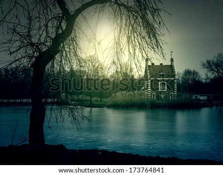 Dark mansion belong a lake