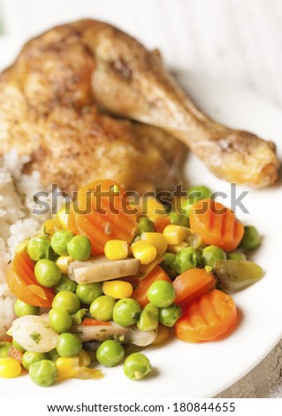 Boiled vegetables with baked chicken