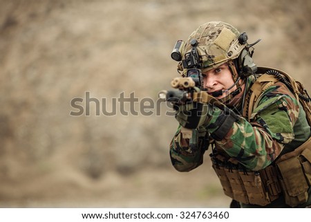 portrait of the special forces soldier on battlefield
