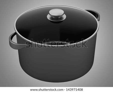 single black cooking pan isolated on gray background