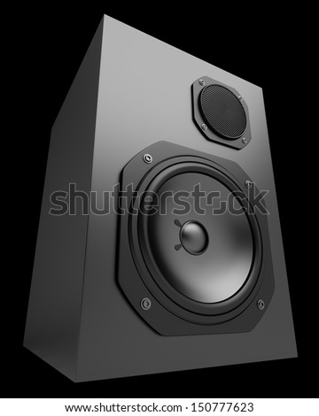 single black audio speaker isolated on black background