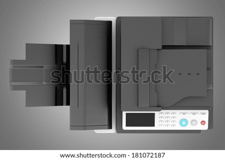 top view of modern office multifunction printer isolated on gray background