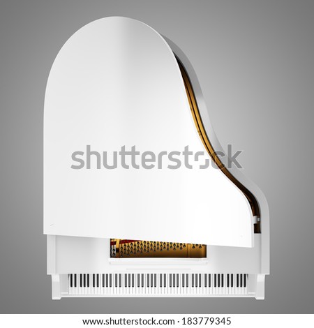 top view of white grand piano isolated on gray background