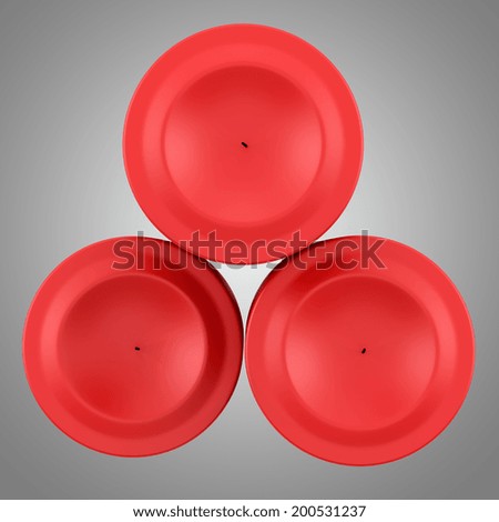 top view of three red candles isolated on gray background