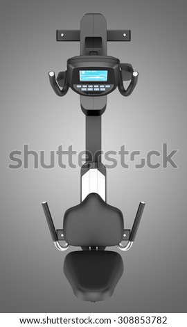 top view of stationary exercise horizontal bike isolated on gray background