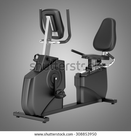 stationary exercise horizontal bike isolated on gray background