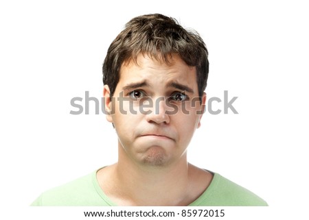 Portrait Of Pitiful Young Man Isolated On White Background Stock Photo ...