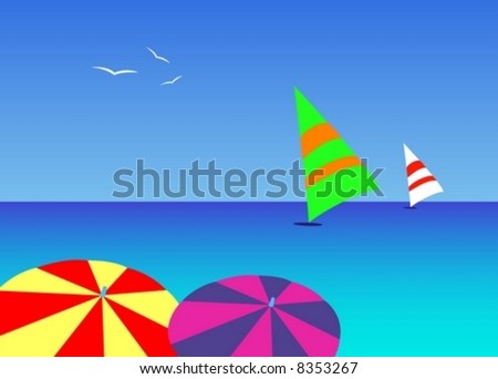 colored umbrella beach sea relax travel exotic vacation background banner sails windsurfing recreation sport