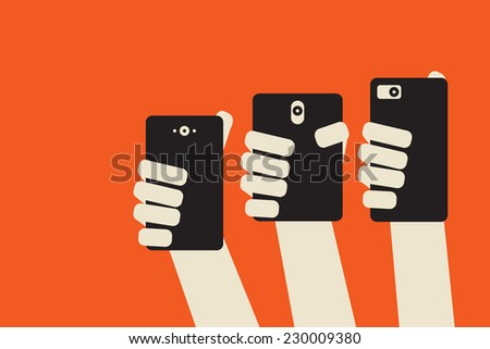 Social journalism: multiple hands holding smartphones to take  picture or record video