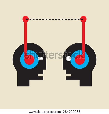 two android like  robots talking through wireless connection