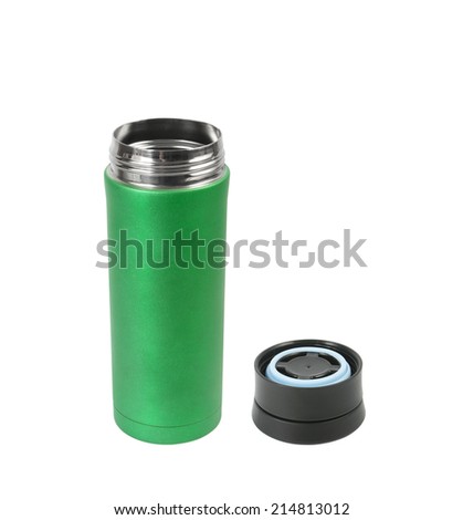 Thermos travel tumbler, cup. Closeup. on the white background