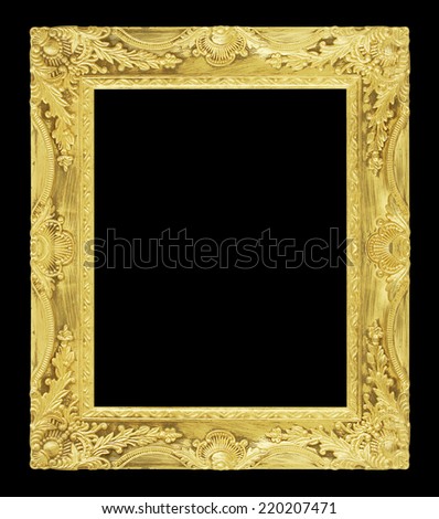 The antique gold frame on the black background