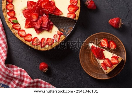 Similar – Image, Stock Photo topview of strawberries on wooden background