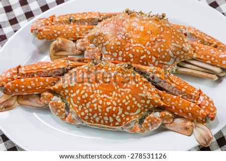 Close up of streamed blue crabs (sand crab)