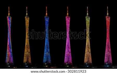 Colors of Guangzhou TV Tower in night scene