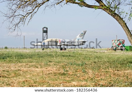 FEODOSIA, CRIMEA, RUSSIA - AUGUST 11:  Military aircraft Aero L-39 Albatros parked military airport on August 11, 2013 in Feodosia, Crimea, Russia
