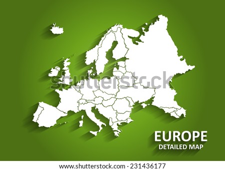 Detailed Europe Map on Green Background with Shadows (EPS10 Vector)