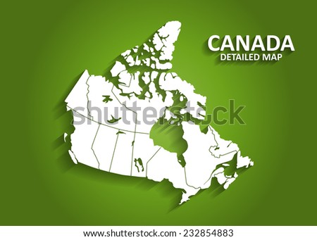 Detailed Canada Map on Green Background with Shadows (EPS10 Vector) 