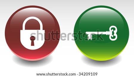 Glossy Lock & Key Sign Icons