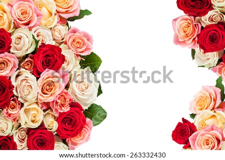 Bright multicolored bouquet of roses. Natural  flowers background