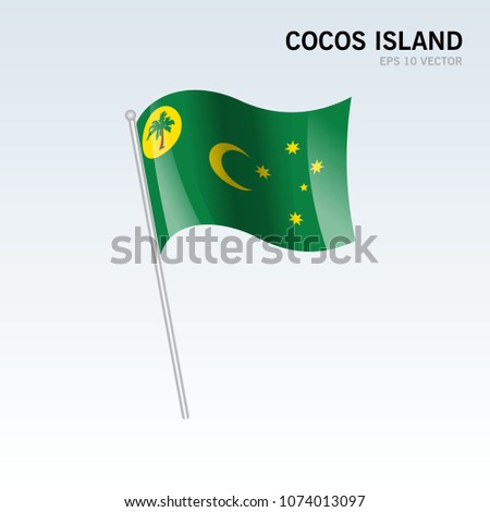 Cocos Island waving flag isolated on gray background