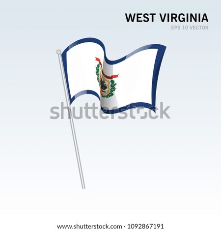 Waving flag of West Virginia state of United States of America on gray background