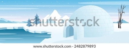 Cute and nice design of Igloo inside with furniture and interior objects vector design