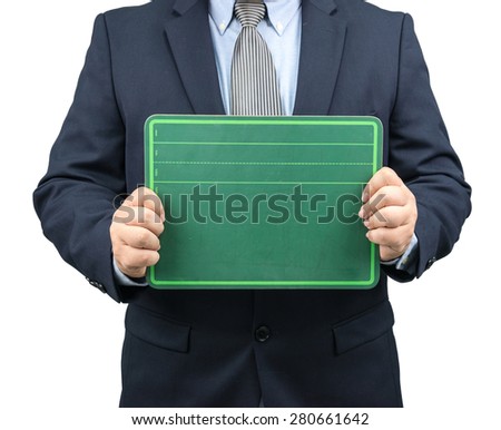 Man holding pupil chock board on white background