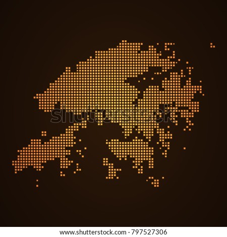 Pixel mosaic glow orange dot map on dark background of map of hong kong symbol for your web site design map logo, app, ui, Travel vector eps10, concept Illustration.