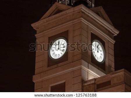 On New YearÃ?Â´s Eve, this clock tower is traditionally shown on Spanish television to count down to the new year. It is located on Puerta del Sol in Madrid.