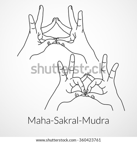 Hand in yoga mudra (Maha-Sakral-Mudra). Vector illustration. Yogic hand gesture.