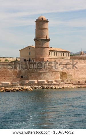 Fort Saint Jean in Marseille, France. View of the monument from the sea.