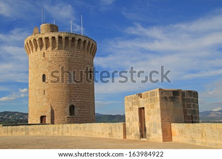 Bellver Castle in Palma de Mallorca. Palma de Mallorca, Spain - october 30, 2013 : The main tower of Bellver Castle, a medieval castle in Palma de Mallorca, Spain.
