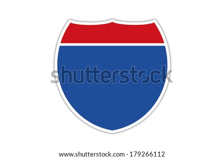 Blank American Interstate Highway sign isolated on white background.