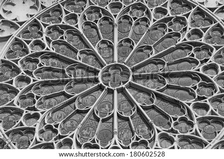 Rose window on th south face of Notre Dame cathedral in Paris, France