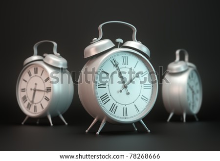 Three alarm clocks - Time passing concept illustration