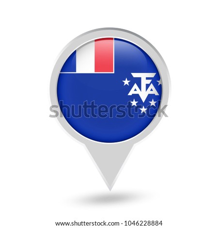 French Southern Territories Flag Round Pin Icon. Vector icon.