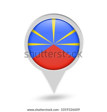 Runion (France) Flag Round Pin Icon. Vector icon.