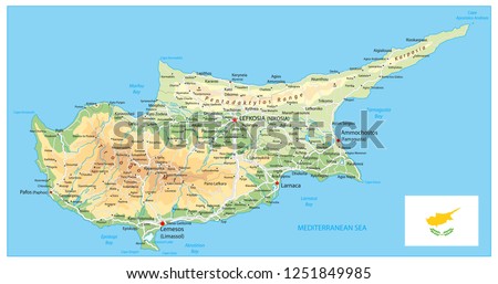 Cyprus Physical Map. Detail relief vector map of Cyprus.
