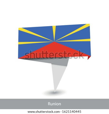 Runion Country flag. Paper origami banner. Flat flag vector illustration.