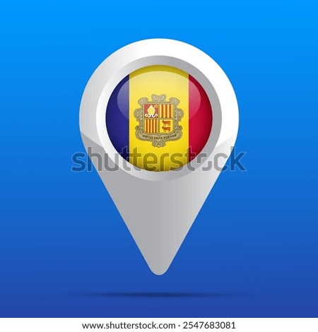 Andorra Flag Map Icon. Glossy icon. 3D. Vector Illustration.