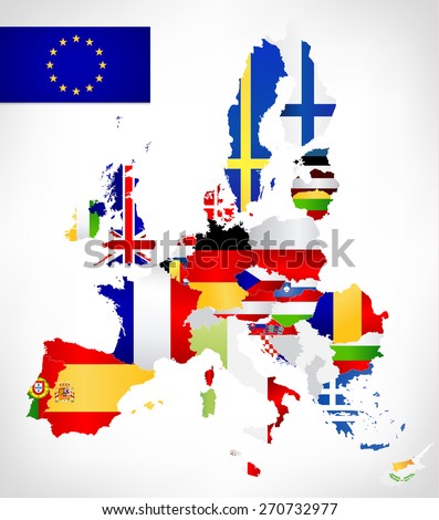 European Union Map With Flags.Vector Map Of The European Union With ...